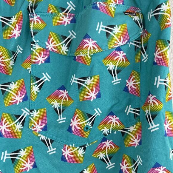Hurley Rainbow Palm Tree Volley Swim Shorts Trunks Turquoise Men's Size XL - Picture 5 of 7
